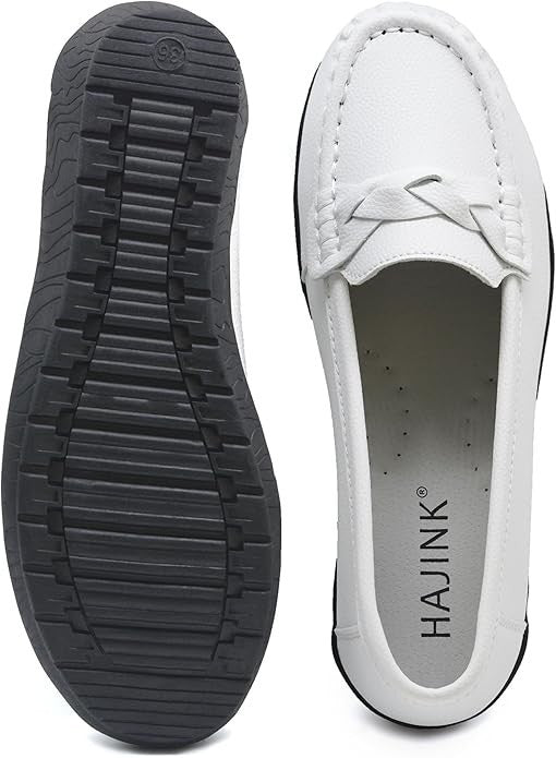 Women's Flats Casual Leather Loafer Ladies Slip-On White Flat Shoes for Women