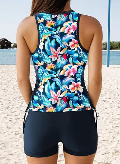 Dokotoo Women's Tankini Sets Two Piece Tops with Shorts Swimsuits for Women Bath image 2