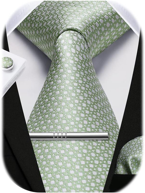 HISDERN Men's Plaid Tie and Pocket Square Set Handkerchief Cufflink Tie Clip Set