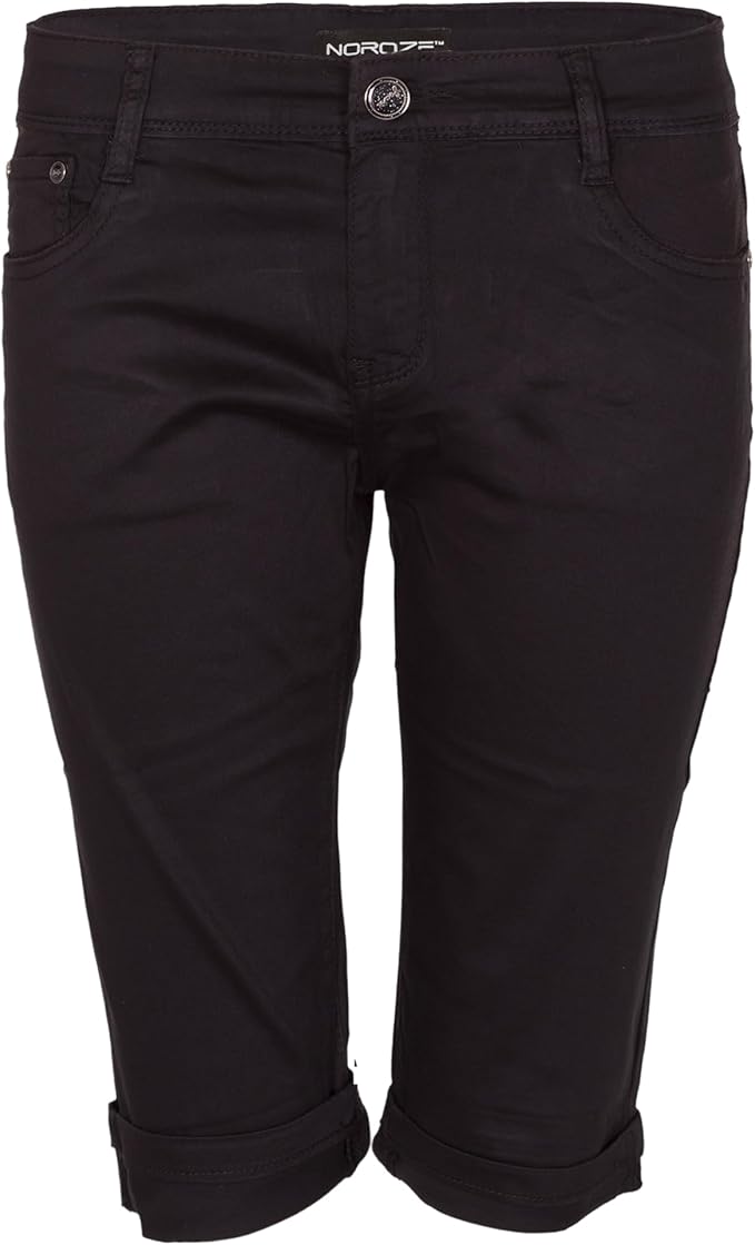 NOROZE Women's Cotton Knee-Length Chino Capri Cargo Bermuda Bengaline Ladies Shorts Casual Summer Classic Pants