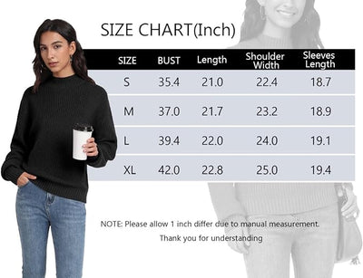 PrinStory Women'S Cropped Turtleneck Jumper Long Sleeve Sweater Ribbed Knit Pullover Sweater Jumper
