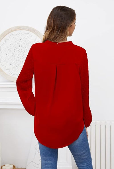 Magritta Women V Neck Long Sleeve Shirt Plain