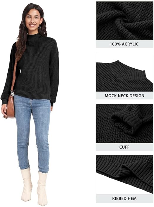 PrinStory Women'S Cropped Turtleneck Jumper Long Sleeve Sweater Ribbed Knit Pullover Sweater Jumper