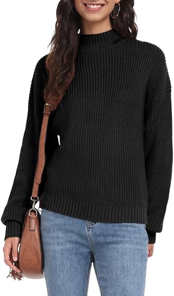 PrinStory Women'S Cropped Turtleneck Jumper Long Sleeve Sweater Ribbed Knit Pullover Sweater Jumper