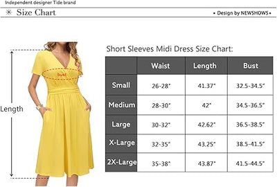 Newshows Women's Summer Short Sleeve Dresses V Neck Floral Print/Solid Faux Wrap Dress Casual Midi Sundress with Pockets