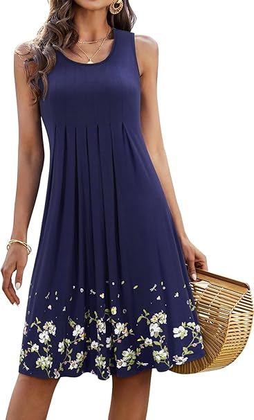 KILIG Summer Dresses for Women UK Casual Sundress Ladies Sleeveless Tank Dress Midi Floral Beach Cover Ups