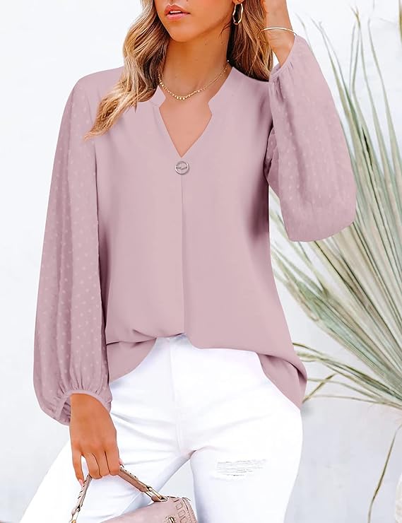 Magritta Women V Neck Long Sleeve Shirt Plain