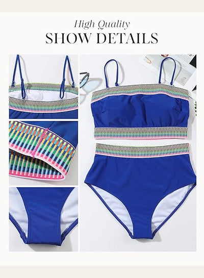 Dokotoo Women's Bikini Sets 2 Pieces High Waist Color Block Bandeau Tankini image 1