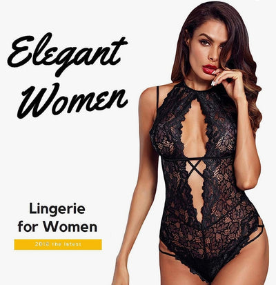 Beelu Sexy Lingerie Bodysuit for Women - One Piece Lace Teddy Halter Mini Babydo image 0