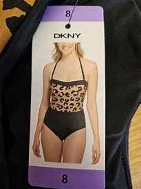 DKNY Women's BLACK & LEOPARD print Bandeau One Piece Swimsuit image 1