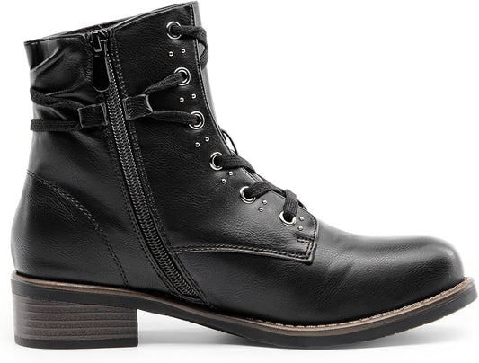 DREAM PAIRS Women's Fur Lined Ankle Bootie Lace up Low Chunky Block Heels Side Zipper Winter Boots