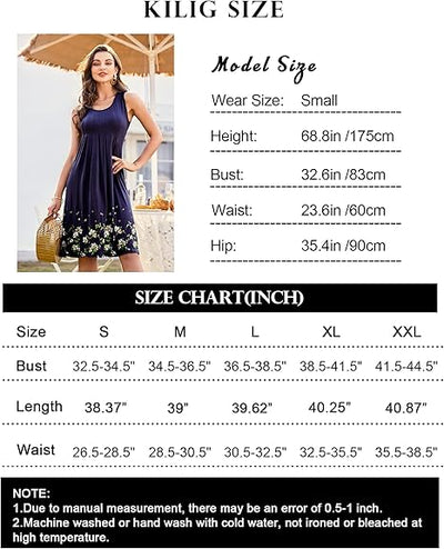 KILIG Summer Dresses for Women UK Casual Sundress Ladies Sleeveless Tank Dress Midi Floral Beach Cover Ups