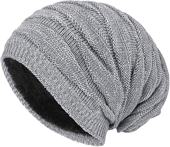 louchy Beanie for Men Winter, Knit Slouchy Thick Skull Cap Oversized Long Slouch Beanie Cap