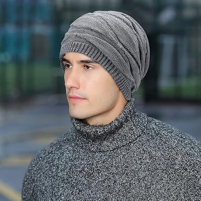 louchy Beanie for Men Winter, Knit Slouchy Thick Skull Cap Oversized Long Slouch Beanie Cap