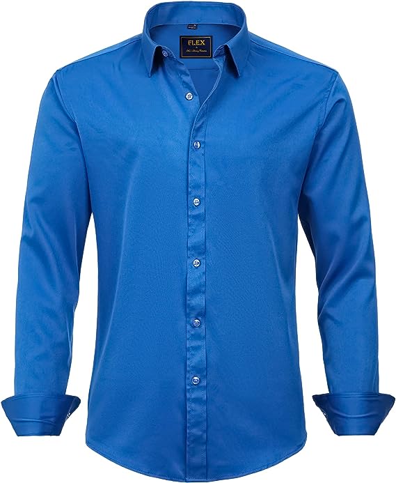 Men's Long Sleeve Plain Stretch Dress Shirt Casual Non Iron Business Formal image 2