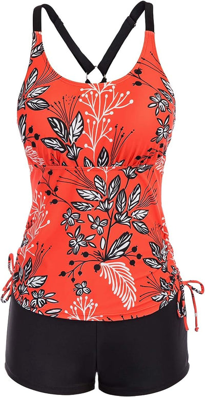 JASAMBAC Women's Strappy Tankini Swimsuits Drawstring Bathing Suits Two Piece XL image 2