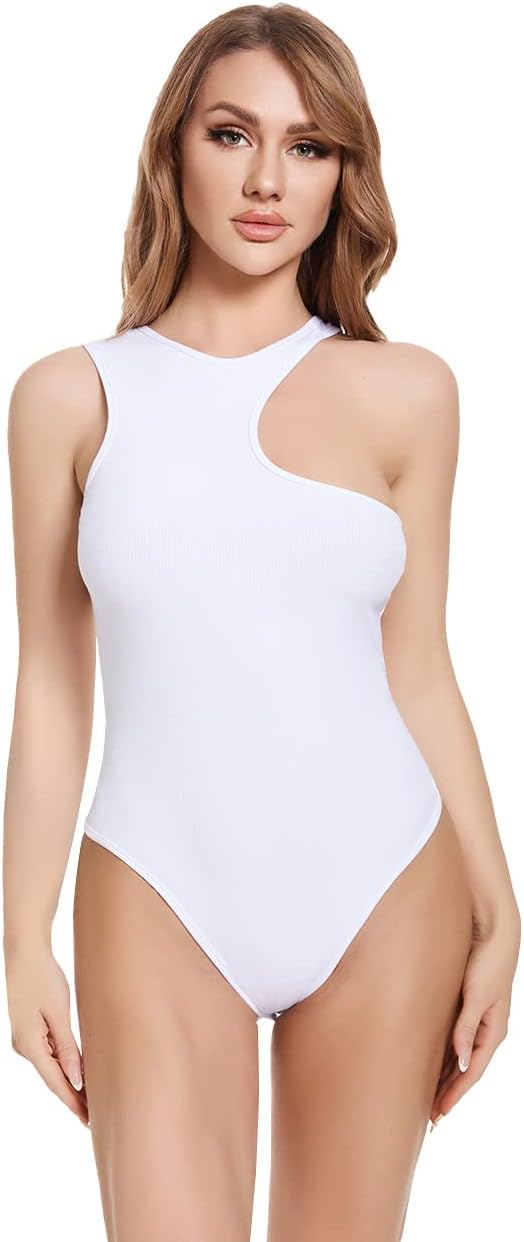 KOEMCY Bodysuit for Women Sexy Cut Out Sleeveless Women's Shaping Bodysuit Slim image 4