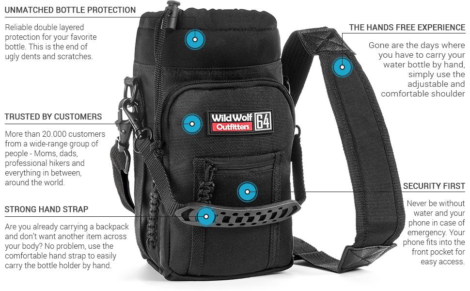 Wild Wolf Outfitters Water Bottle Carrier Holder with Adjustable Strap and 2 Poc image 6