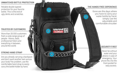 Wild Wolf Outfitters Water Bottle Carrier Holder with Adjustable Strap and 2 Poc image 6