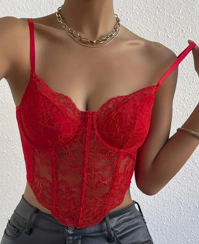 Sexy Lace Corset Crop Top with Diamond Fishbone Detail - Backless, Sheer Floral image 2