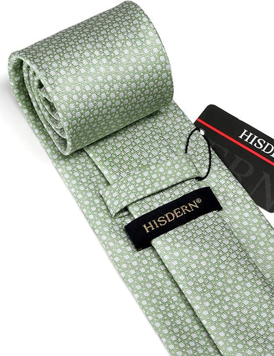 HISDERN Men's Plaid Tie and Pocket Square Set Handkerchief Cufflink Tie Clip Set