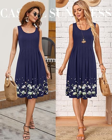 KILIG Summer Dresses for Women UK Casual Sundress Ladies Sleeveless Tank Dress Midi Floral Beach Cover Ups
