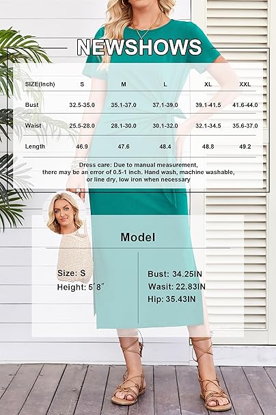Newshows Dresses for Women UK Long/Short Sleeve Ladies Casual Maxi Dress Tie Waist Elegant T Shirt Sundress with Split