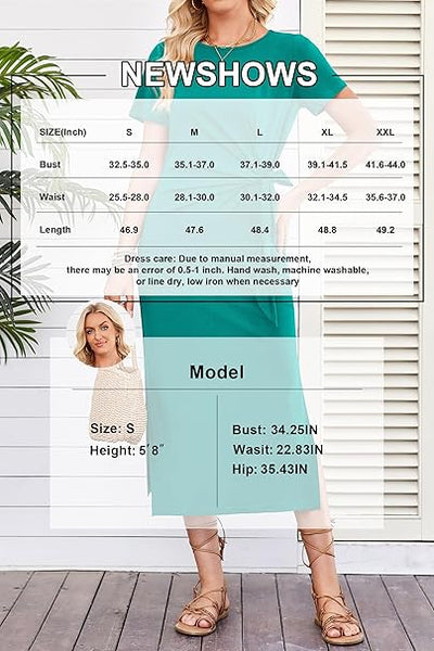 Newshows Dresses for Women UK Long/Short Sleeve Ladies Casual Maxi Dress Tie Waist Elegant T Shirt Sundress with Split