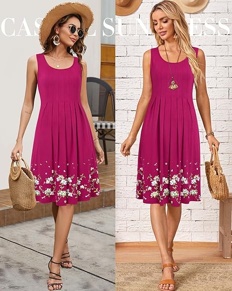 KILIG Summer Dresses for Women UK Casual Sundress Ladies Sleeveless Tank Dress Midi Floral Beach Cover Ups