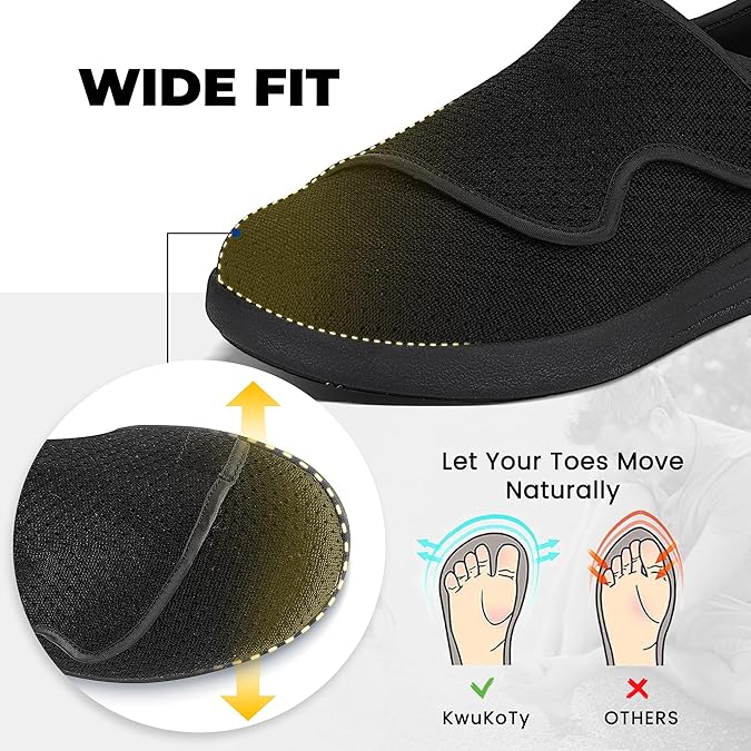 KWUKOTY Diabetic Shoes for Men, Men's Wide Width Elderly Shoes, Adjustable Closure Lightweight Breathable, Swollen Feet Walking Edema Sneakers
