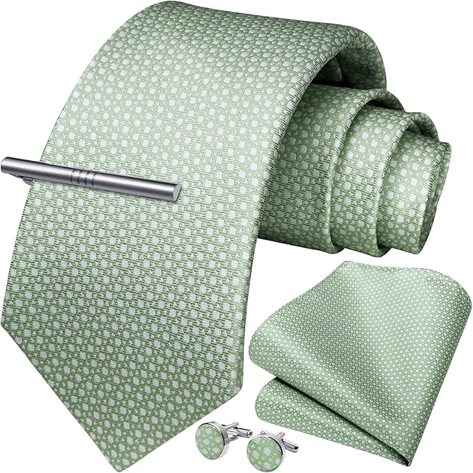 HISDERN Men's Plaid Tie and Pocket Square Set Handkerchief Cufflink Tie Clip Set