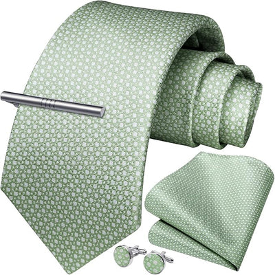 HISDERN Men's Plaid Tie and Pocket Square Set Handkerchief Cufflink Tie Clip Set