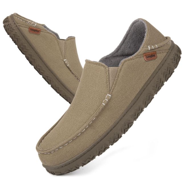 LongBay Men's Microsuede Moccasin Slippers with Non Slip Rubber Sole Memory Foam image 1