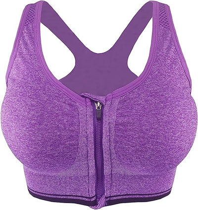 Women's Zip Front Sports Bra Push Up Padded Non-Wired Yoga Gym Soft Comfy Bras image 1