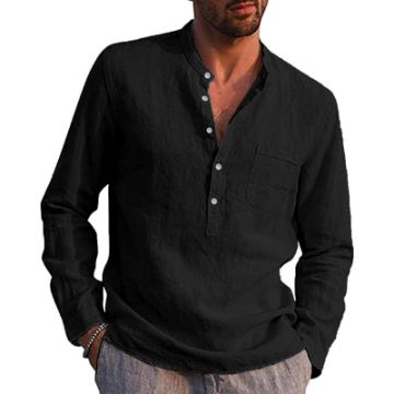 VANVENE Mens Linen Shirts Long Sleeve Casual Cotton image 0
