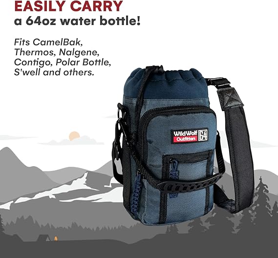 Wild Wolf Outfitters Water Bottle Carrier Holder with Adjustable Strap and 2 Poc image 4