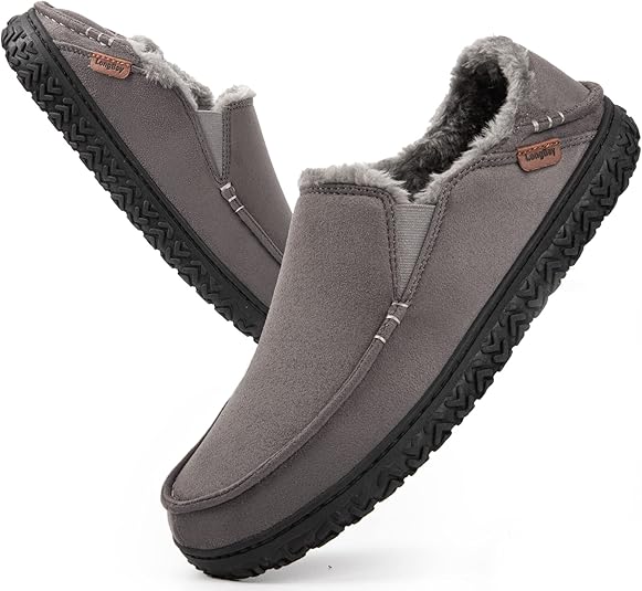 LongBay Men's Microsuede Moccasin Slippers with Non Slip Rubber Sole Memory Foam image 3