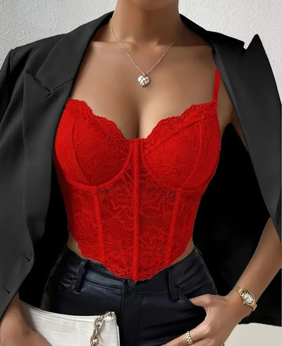 Sexy Lace Corset Crop Top with Diamond Fishbone Detail - Backless, Sheer Floral image 0