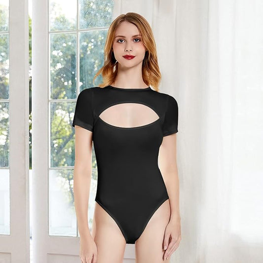 KOEMCY Bodysuit for Women Sexy Cutout Front T Shirt Women's Shaping Bodysuit Sli image 0