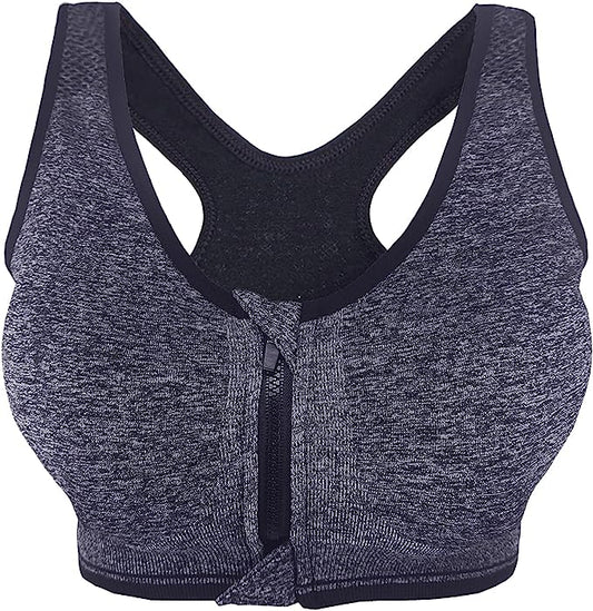 Women's Zip Front Sports Bra Push Up Padded Non-Wired Yoga Gym Soft Comfy Bras image 0