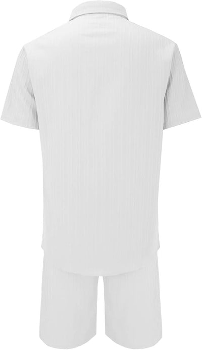 Men Summer Casual Short Sets Hawaiian Solid Short Sleeve Button Down Shirt Short image 3