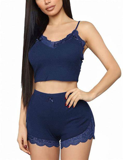 RSLOVE Women Lace Camisole and Shorts V-Neck Sleeveless Sleepwear PJ Set Nightwe image 1