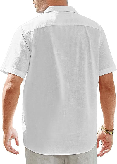 siliteelon Mens Linen Shirts Short Sleeve Regualr Fit Cotton Summer Casual Beach image 2