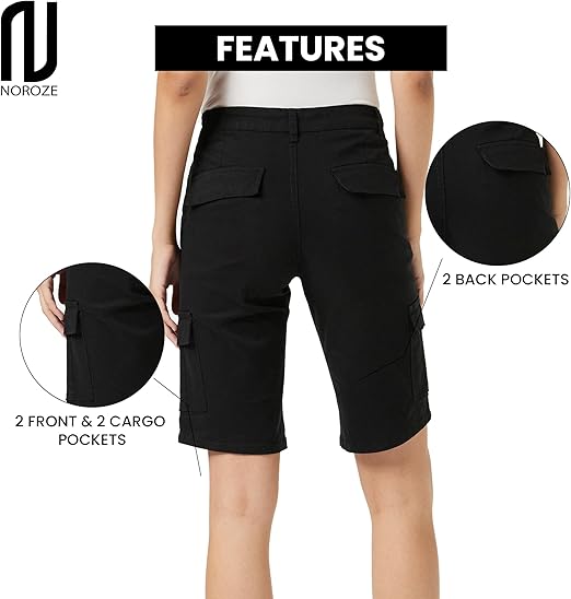 NOROZE Women's Stretch Cargo Shorts - Ladies Turned Hem Bengaline Casual Everyda image 3
