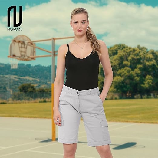NOROZE Women's Stretch Cargo Shorts - Ladies Turned Hem Bengaline Casual Everyda image 2