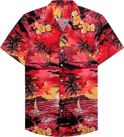 siliteelon Mens Hawaiian Shirt Cotton Regular Fit Short Sleeve No Iron Casual Be image 1