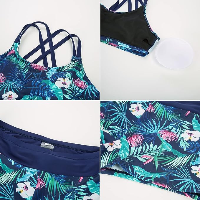 JASAMBAC 3 Piece Tankini Swimsuit for Women Swimwear Tank Top with Bikini Top Bo image 1