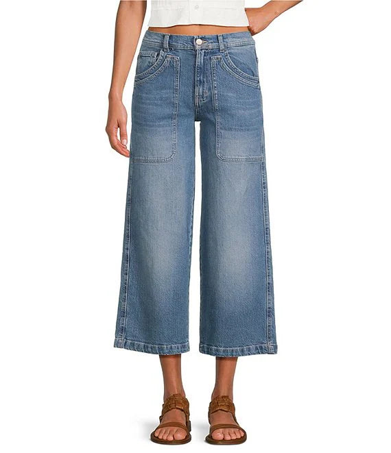 Free People Piper Mid Rise Wide Leg Cropped Jeans image 0