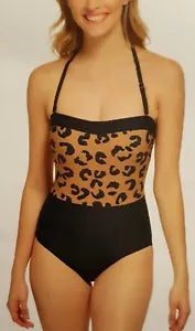 DKNY Women's BLACK & LEOPARD print Bandeau One Piece Swimsuit image 0