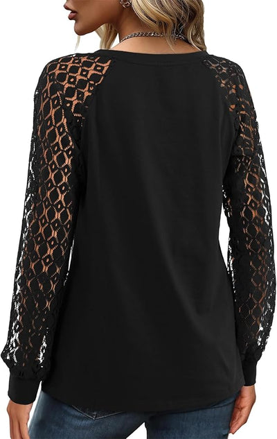 Florboom Ladies Tops Casual V Neck Long Sleeve Lace Long T-Shirt image 2